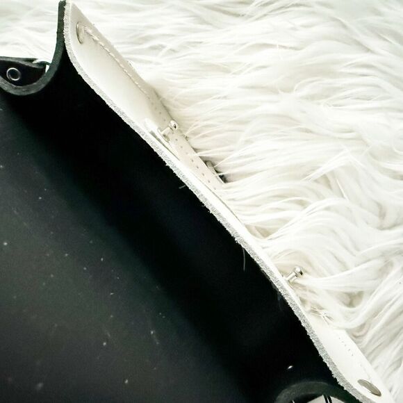 CAMBRIDGE SATCHEL COMPANY | Leather Mini Bag Black White Crossbody Colorblock - Picture 4 of 10